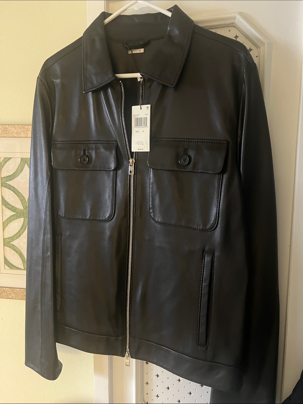 MICHAEL Michael Kors Black Leather Shirt Jacket with Zip Front